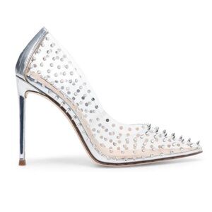Steve‎ Madden Vala Silver Spike Stud Clear Stiletto 4" High Heels Womens Size 10